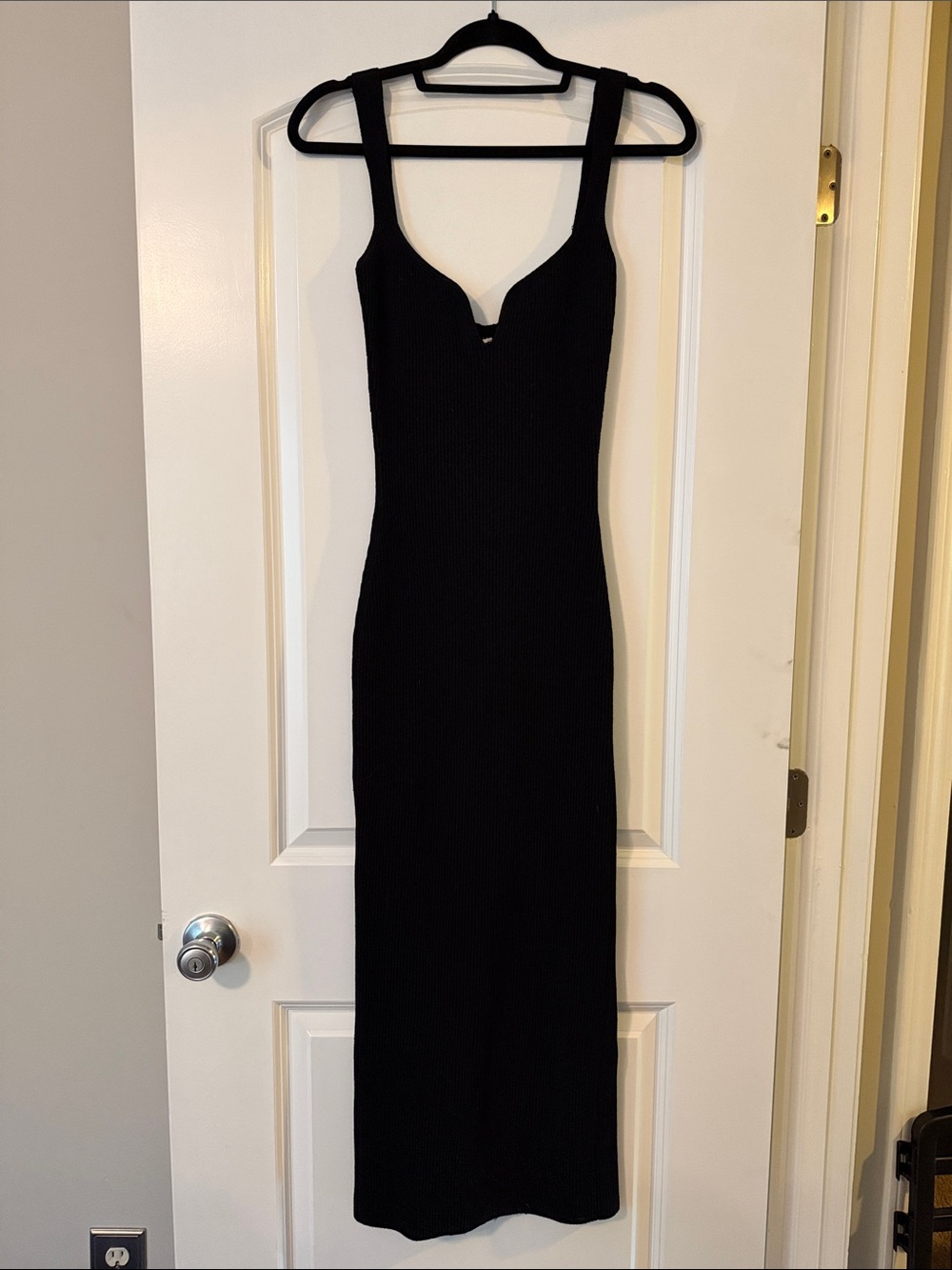 KHAITE Black Ribbed Sweetheart Maxi Dress